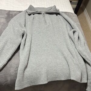 Women’s Gray Sweater with Quarter-Zip